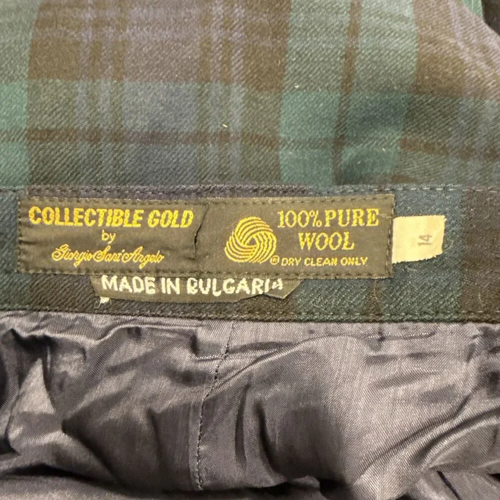100% Wool Collectible Gold Giorgio Sant Angelo lined plaid pleat pant Size 14 - Picture 5 of 5
